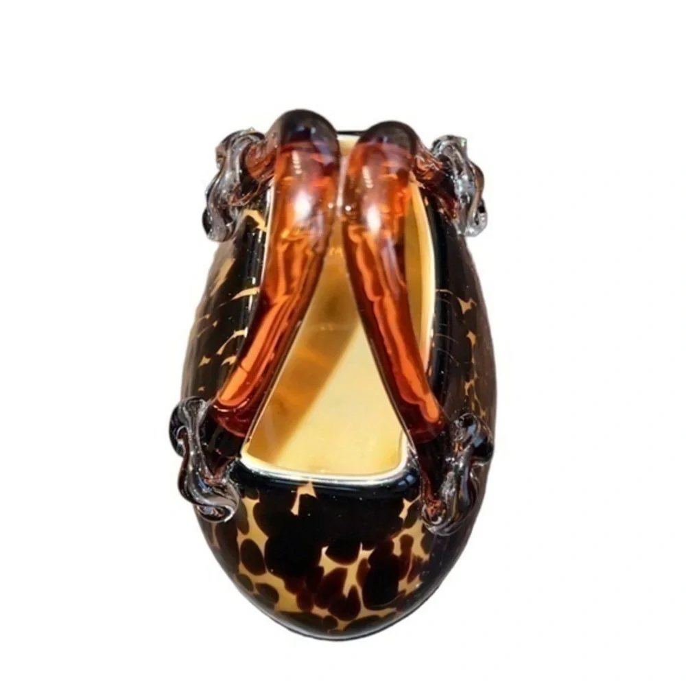 Halle‎ Art 1990’s Hand Blown Glass Tortoise Art Deco Purse Vase Figurine